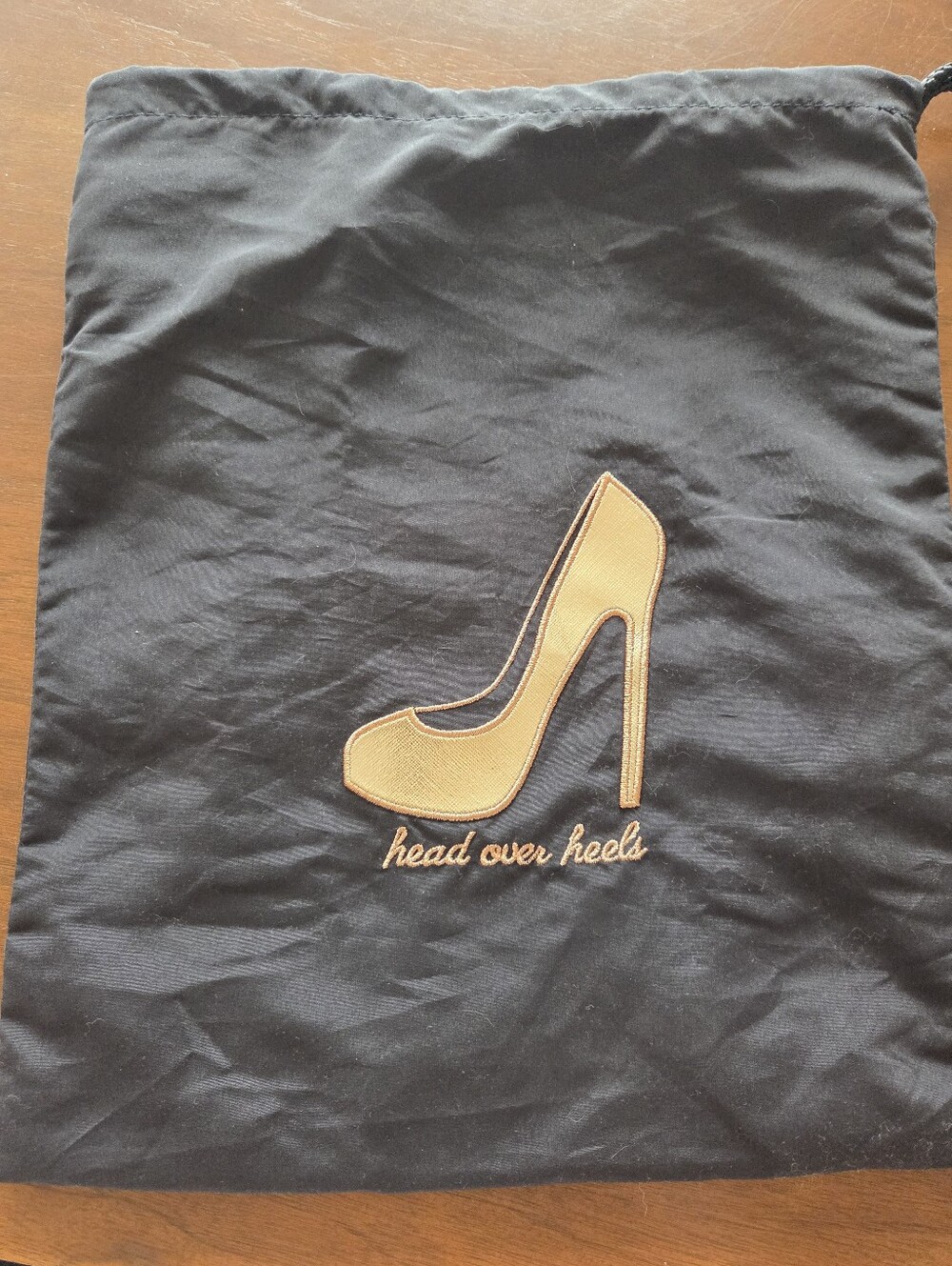 "Head Over Heels" Metallic Gold Women’s High Heel Embroidered Shoe Bag